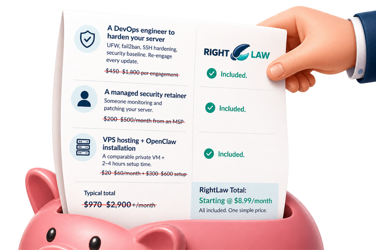Price comparison: What you'd pay to build this yourself vs RightClaw